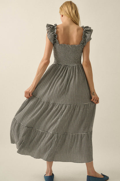Sweet Treat Smocked Gingham Ruffle Midi Dress