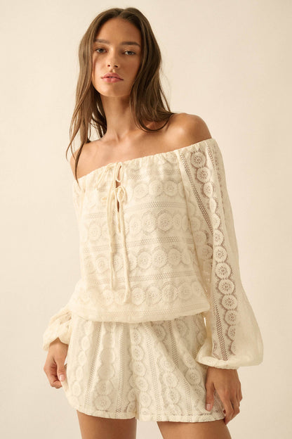 Sweet Daydream Lace Off-Shoulder Long-Sleeve Romper