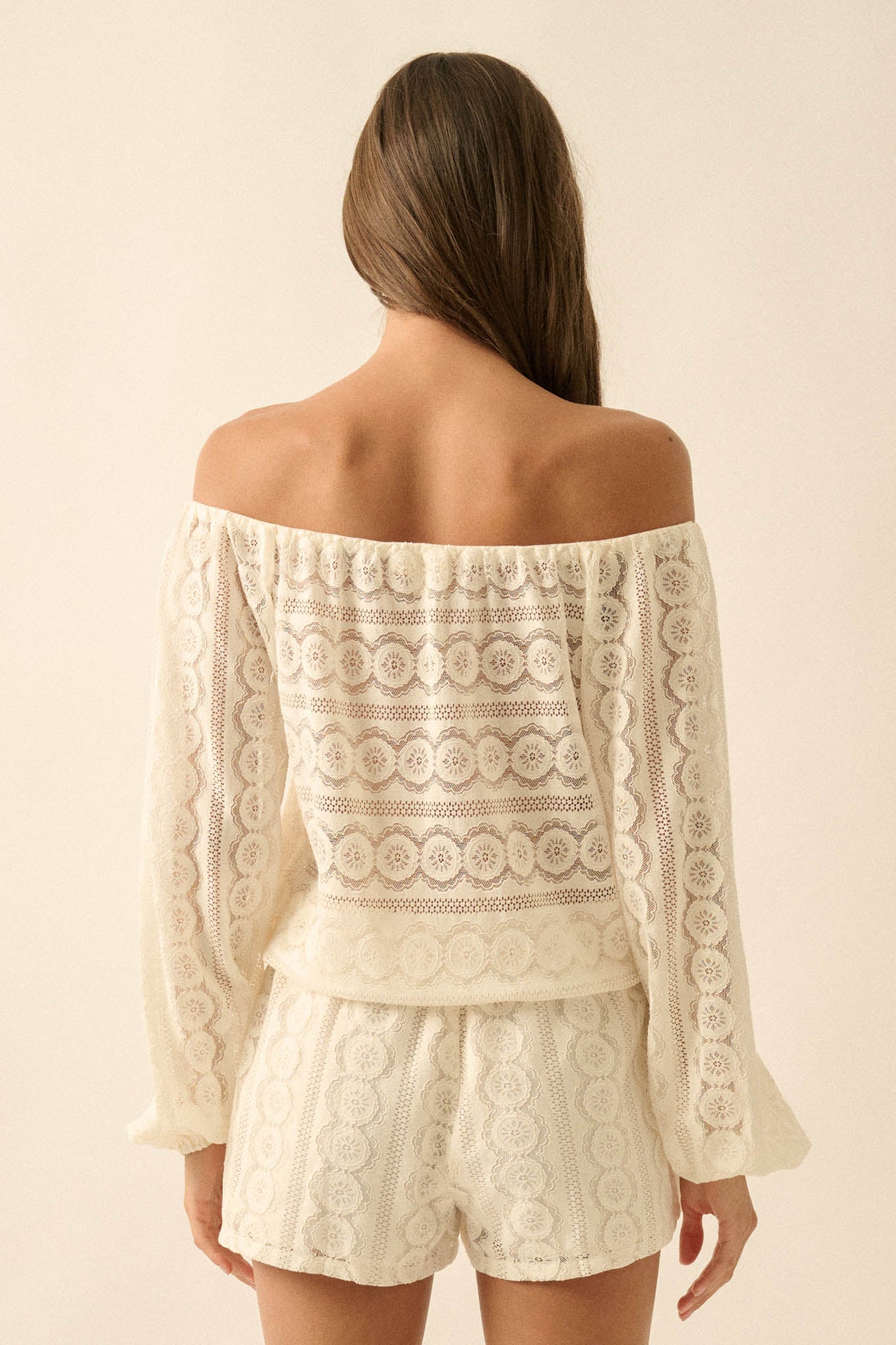 Sweet Daydream Lace Off-Shoulder Long-Sleeve Romper