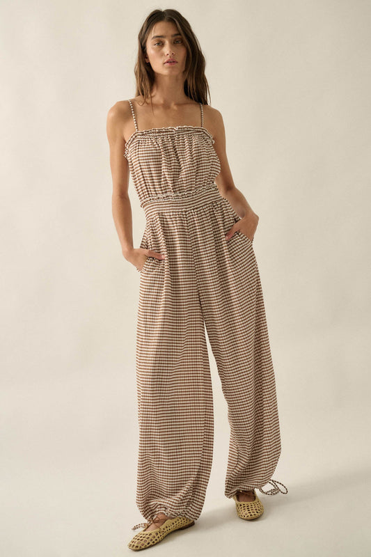 Pure Sweetness Gingham Tie-Back Balloon Jumpsuit