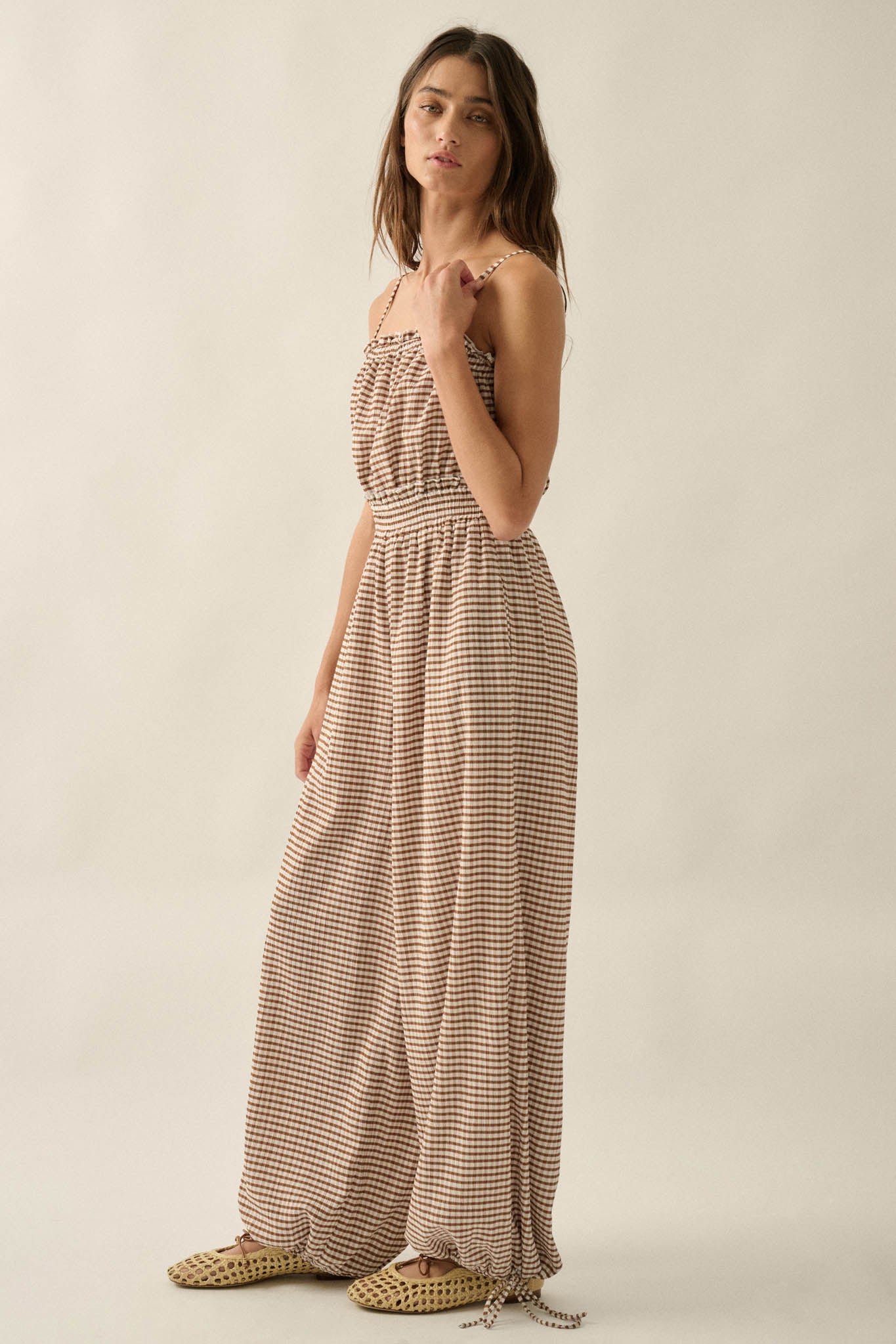 Pure Sweetness Gingham Tie-Back Balloon Jumpsuit
