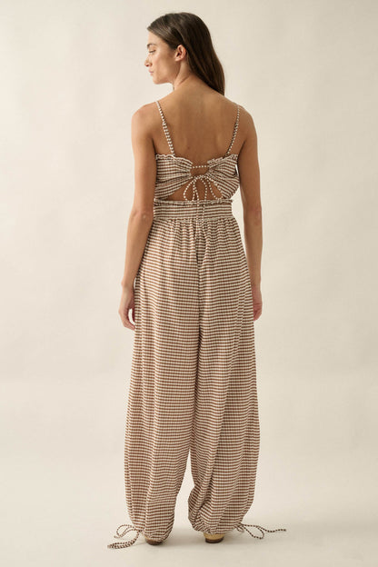 Pure Sweetness Gingham Tie-Back Balloon Jumpsuit