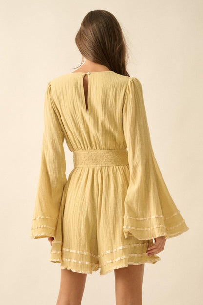 Feeling Free Cotton Lace-Up Bell-Sleeve Romper