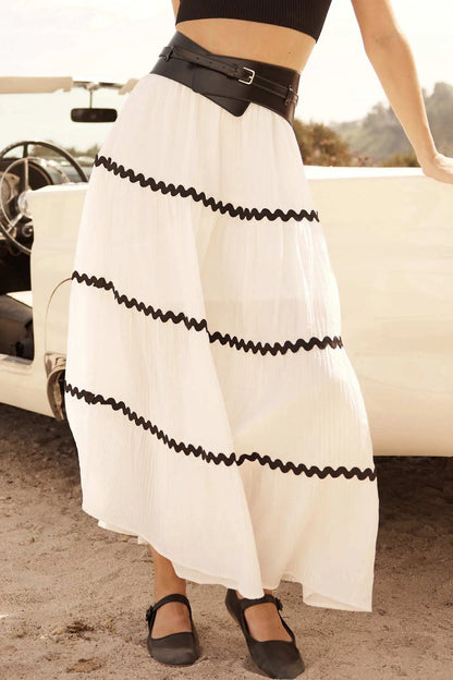 Blissful Breeze Rickrack-Trim Tiered Maxi Skirt