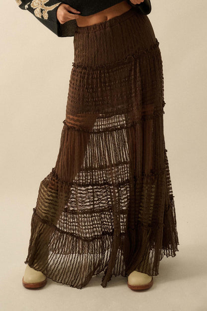 Dreaming of You Striped Lace Tiered Maxi Skirt
