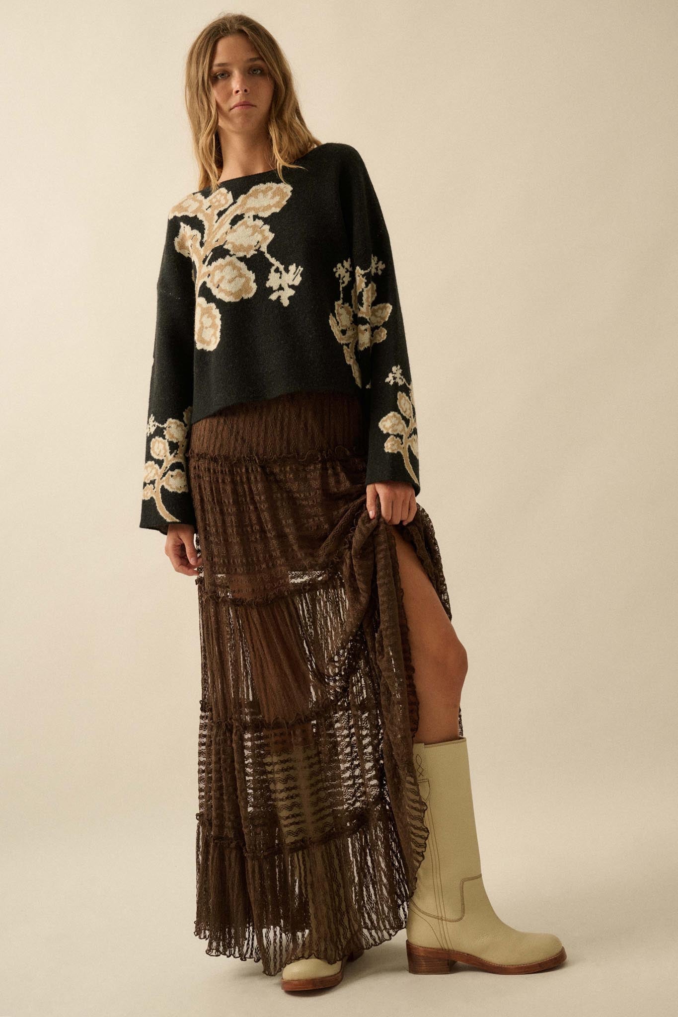Dreaming of You Striped Lace Tiered Maxi Skirt
