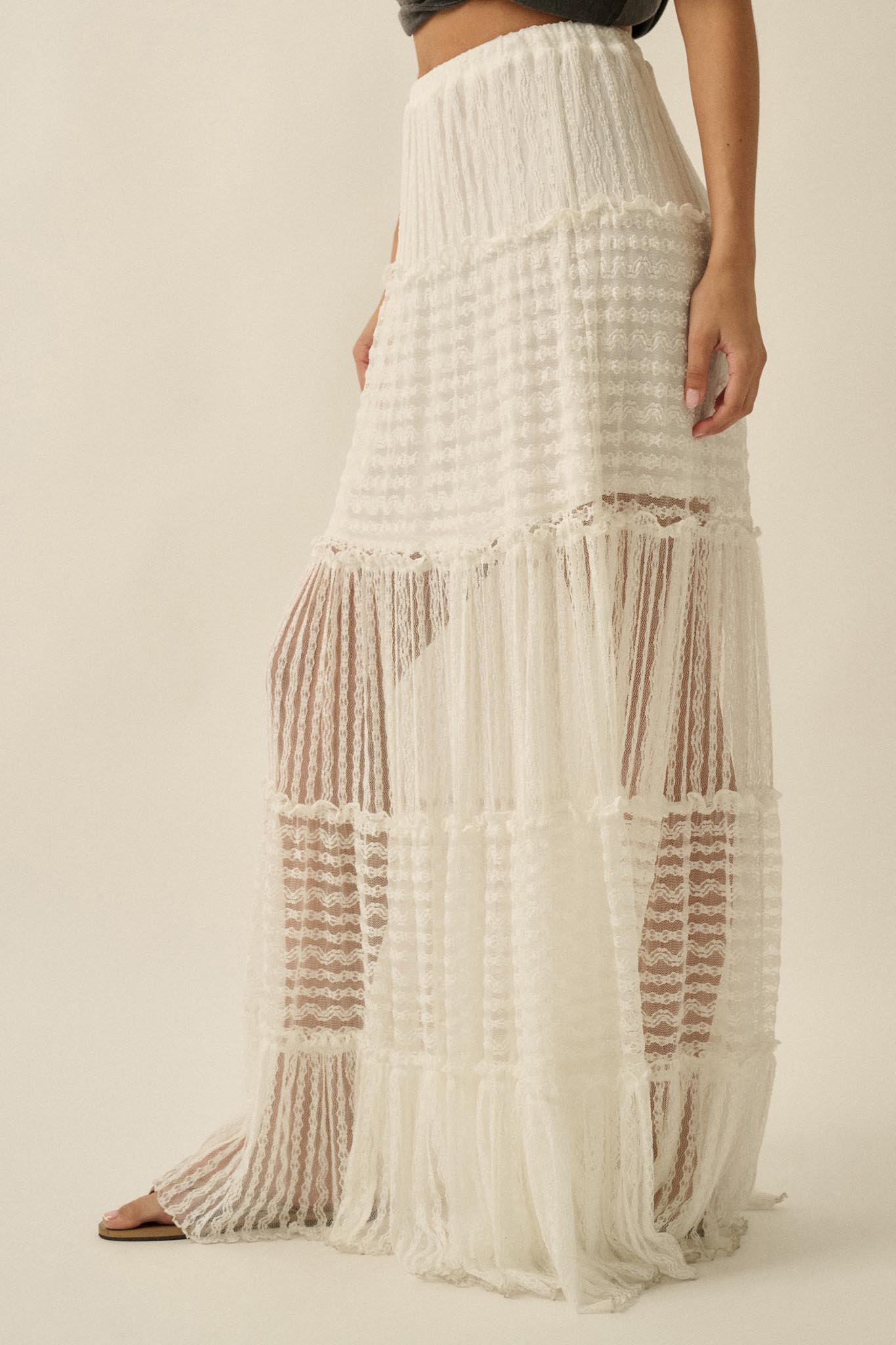 Dreaming of You Striped Lace Tiered Maxi Skirt