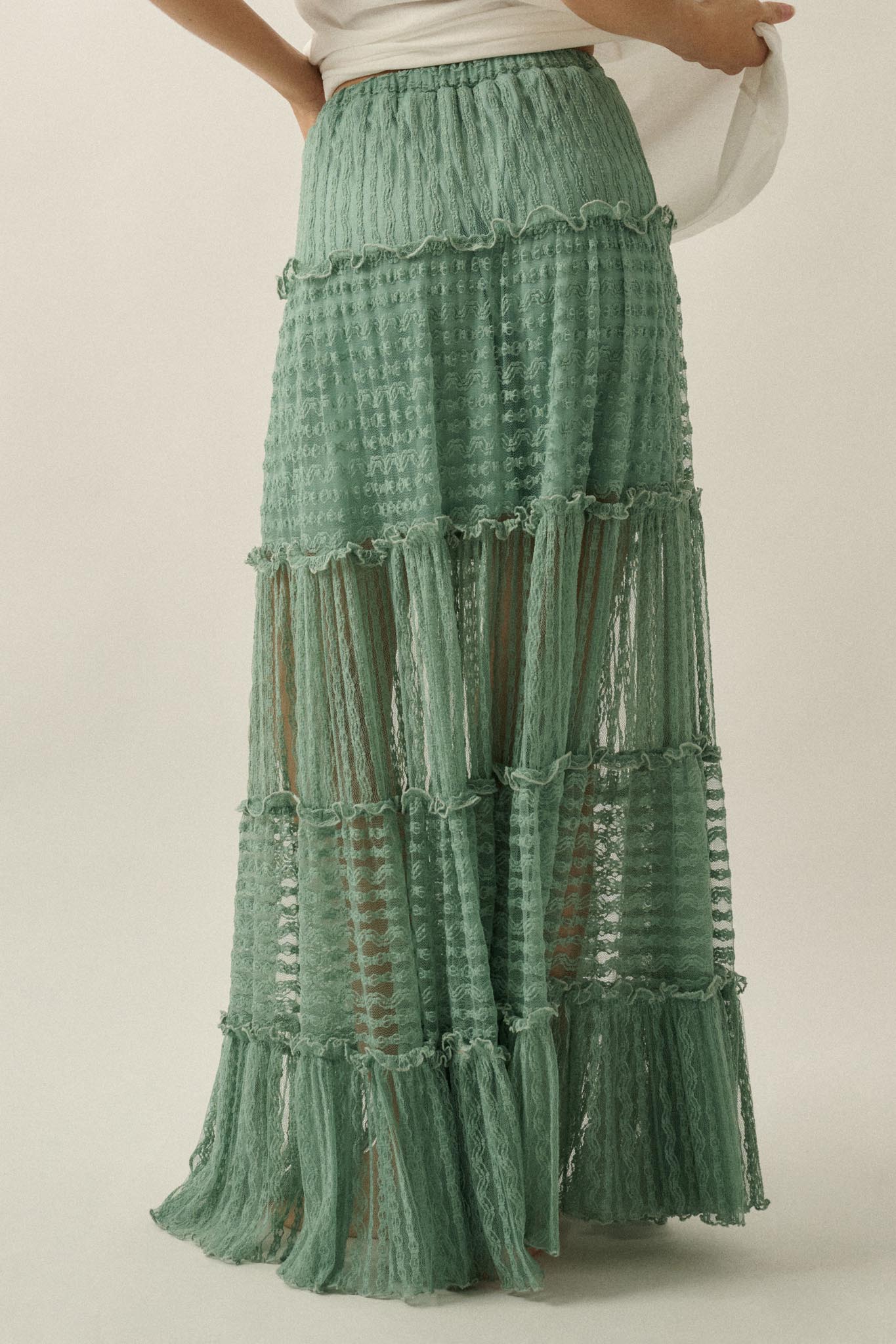 Dreaming of You Striped Lace Tiered Maxi Skirt