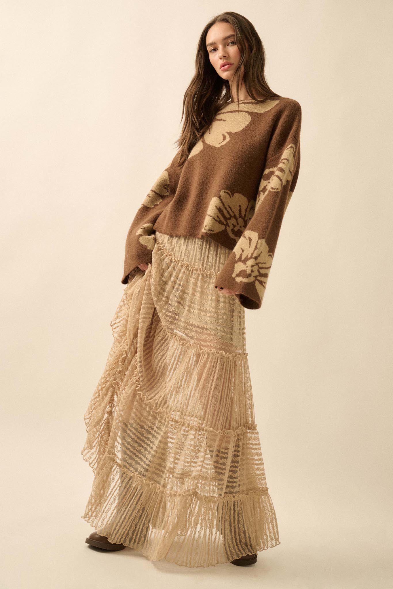 Dreaming of You Striped Lace Tiered Maxi Skirt