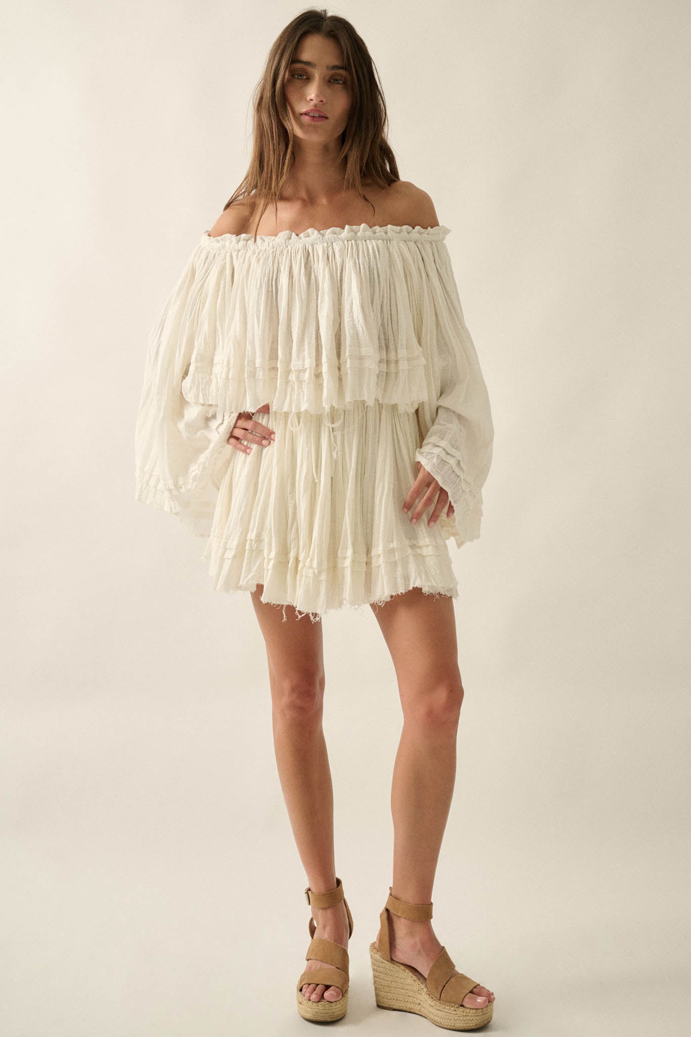 Sweet Freedom Cotton Gauze Drawstring Mini Skirt