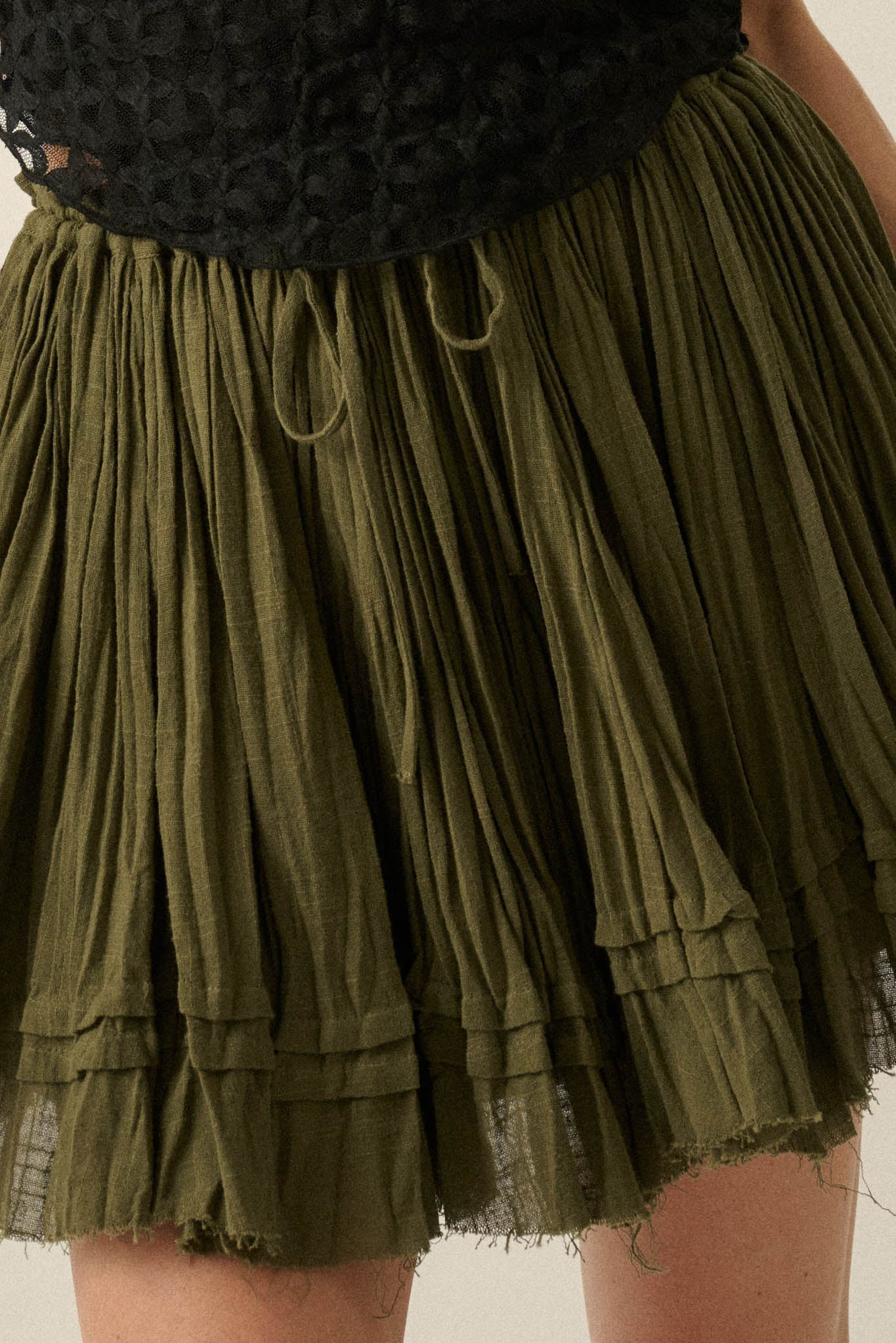 Sweet Freedom Cotton Gauze Drawstring Mini Skirt