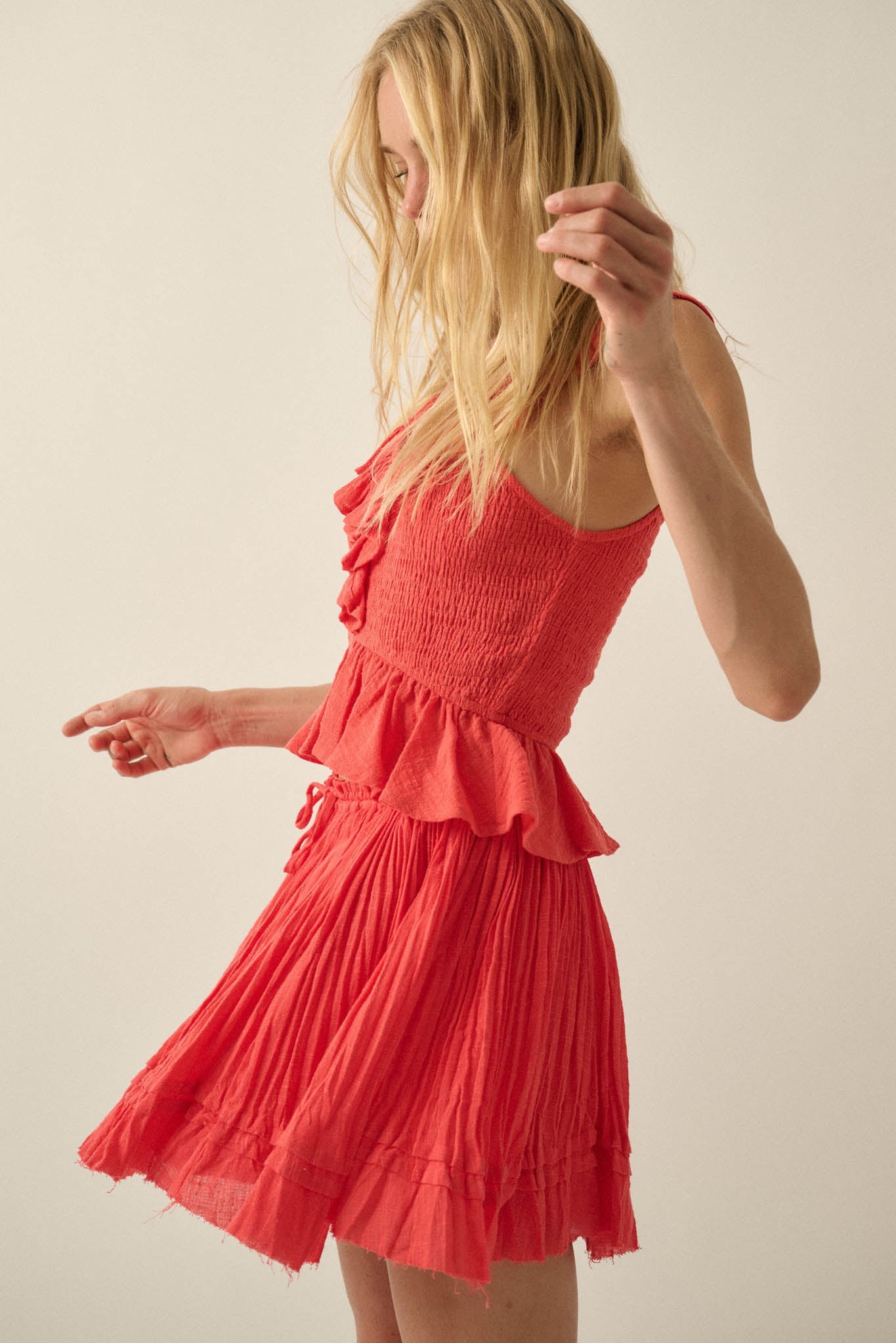 Sweet Freedom Cotton Gauze Drawstring Mini Skirt