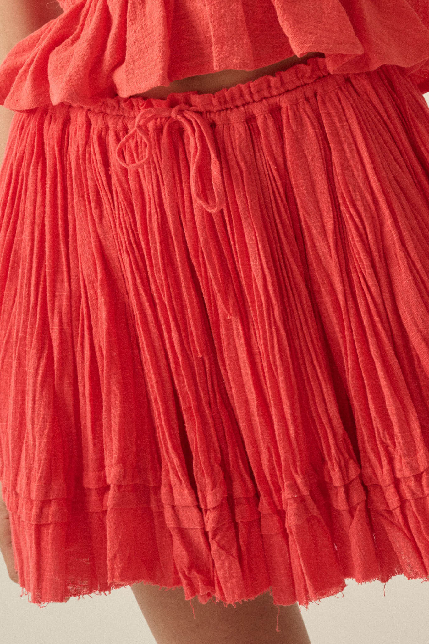 Sweet Freedom Cotton Gauze Drawstring Mini Skirt