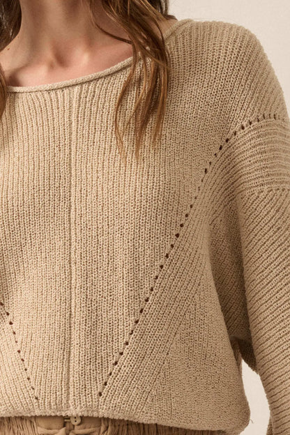 Stay True Rolled Edge Pointelle Rib-Knit Sweater