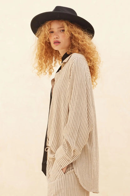Down the Line Oversize Pinstripe Button-Up Shirt