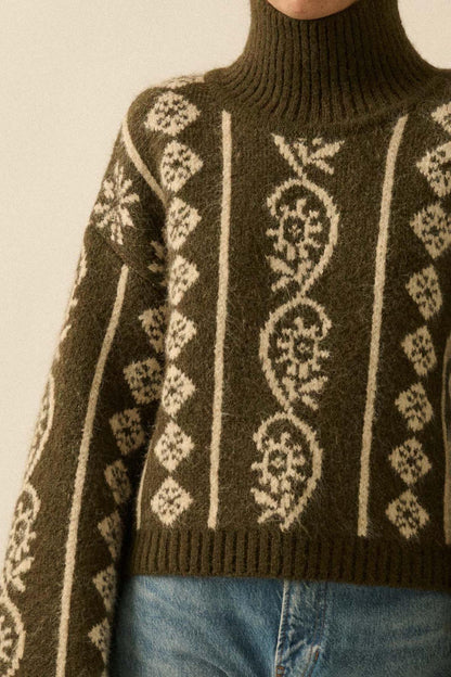 First Frost Mock-Neck Nordic-Knit Sweater