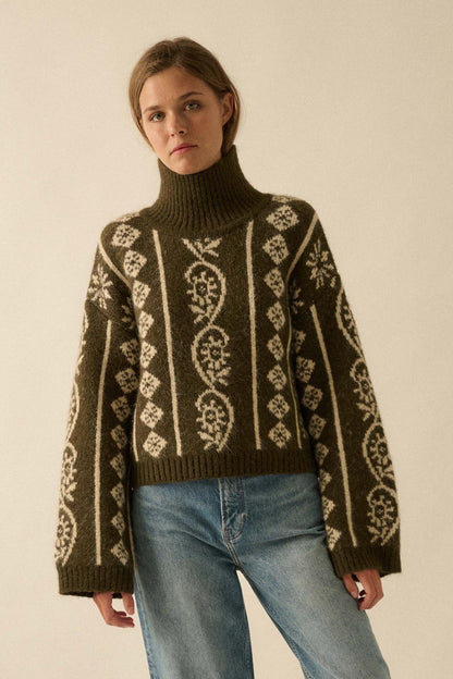 First Frost Mock-Neck Nordic-Knit Sweater