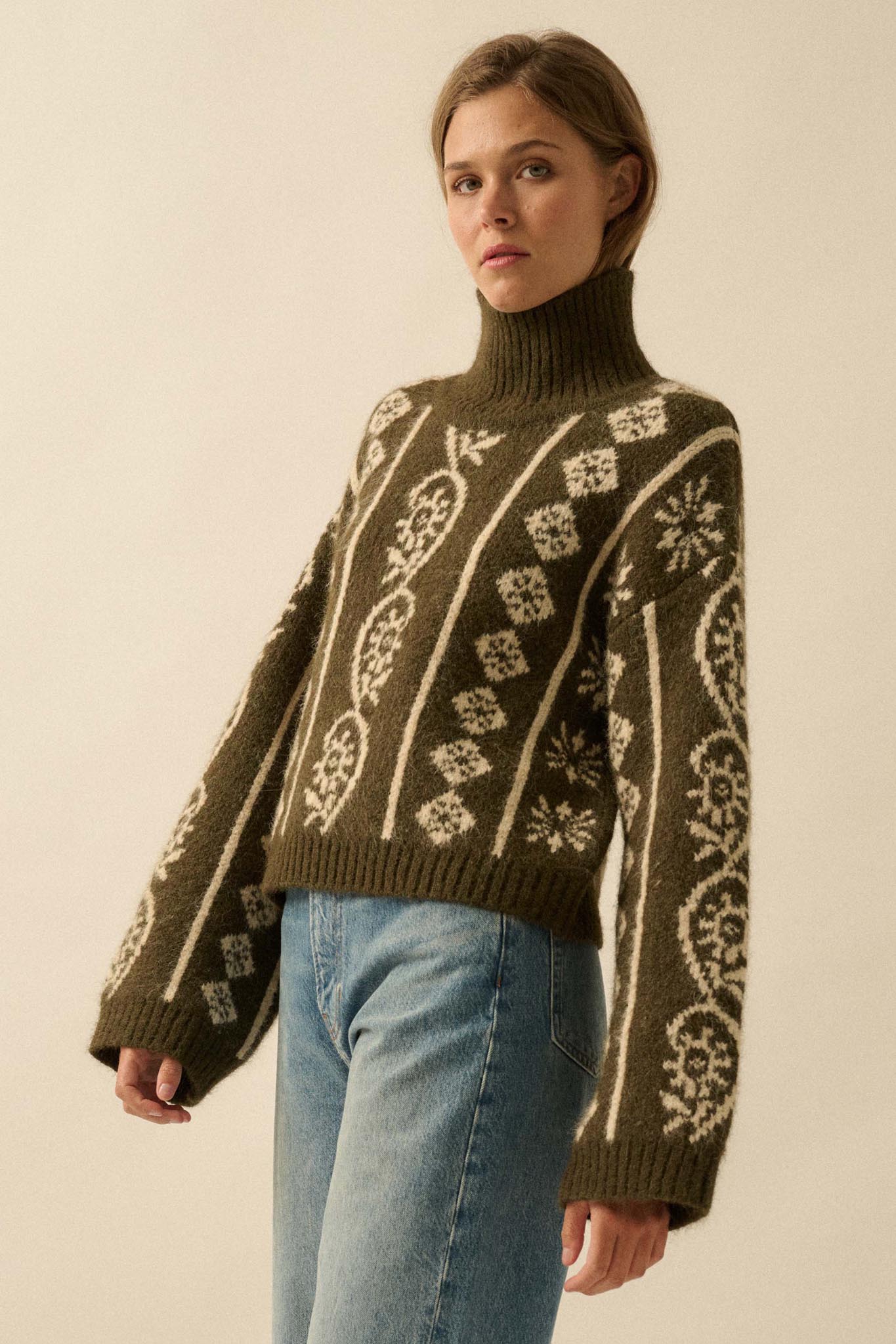 First Frost Mock-Neck Nordic-Knit Sweater