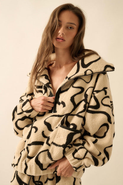 Tongue Tied Bow-Print Fleece Half-Zip Pullover