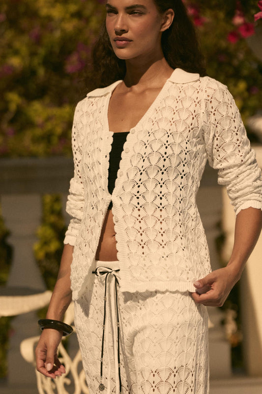 Anything for You Pointelle-Knit Collared Cardigan