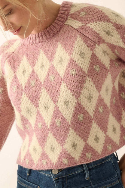 Diamonds Are Forever Argyle Cropped Sweater