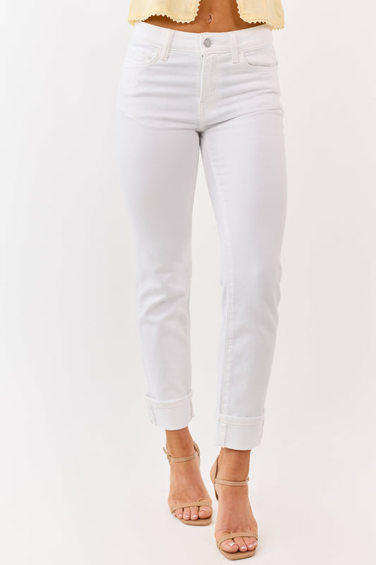 Vervet Ivory Mid Rise Slim Straight Stretch Jeans