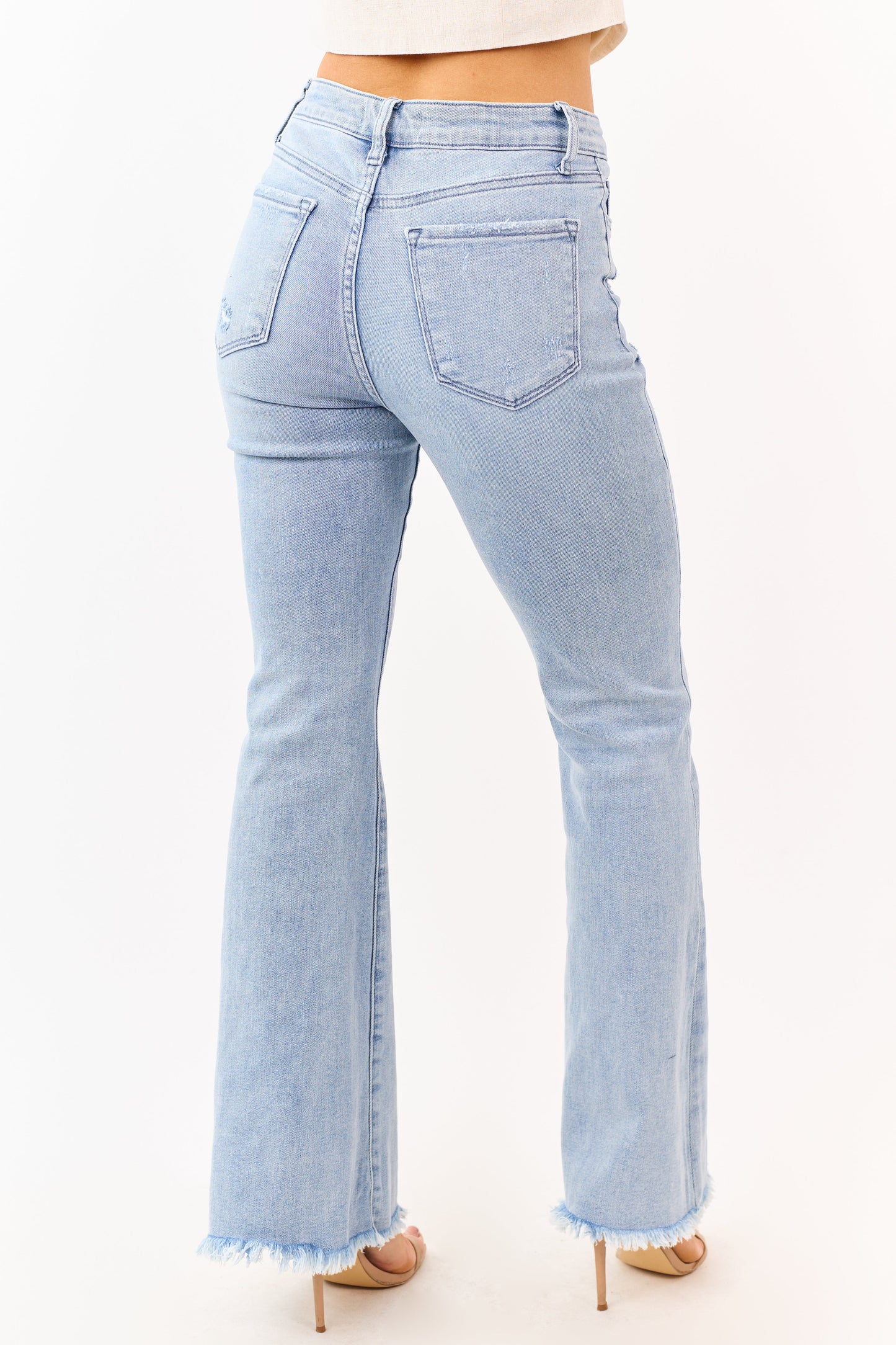 Vervet Light Wash Frayed Hem Stretchy Flare Jeans