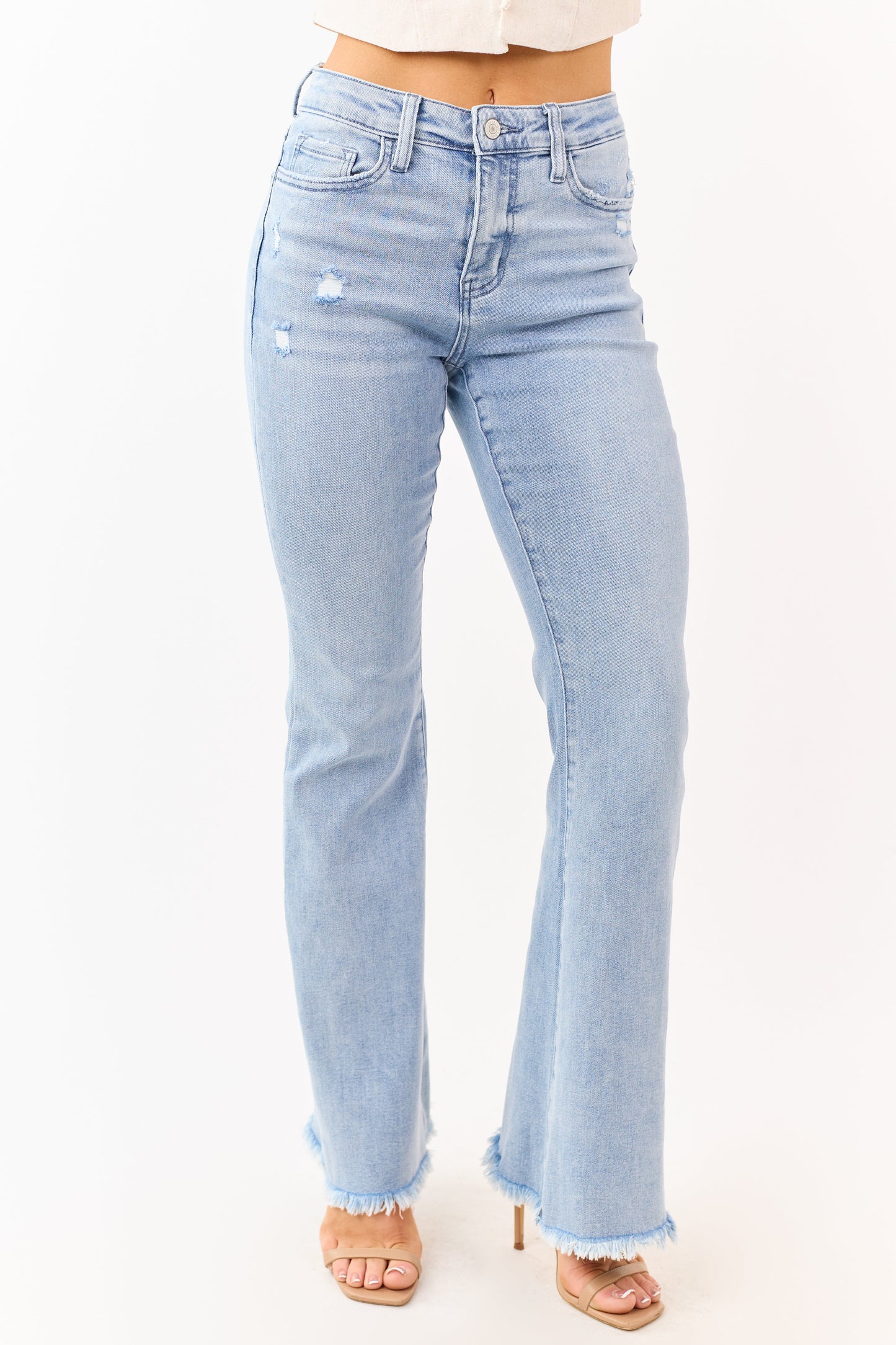 Vervet Light Wash Frayed Hem Stretchy Flare Jeans