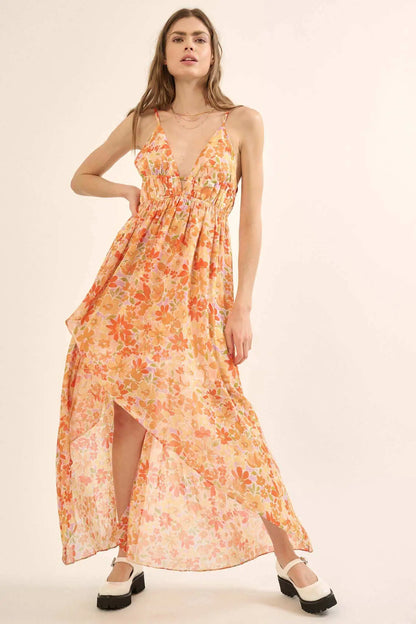 Marmalade Garden Floral Chiffon High-Low Maxi Dress