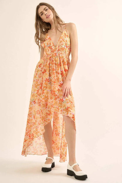 Marmalade Garden Floral Chiffon High-Low Maxi Dress