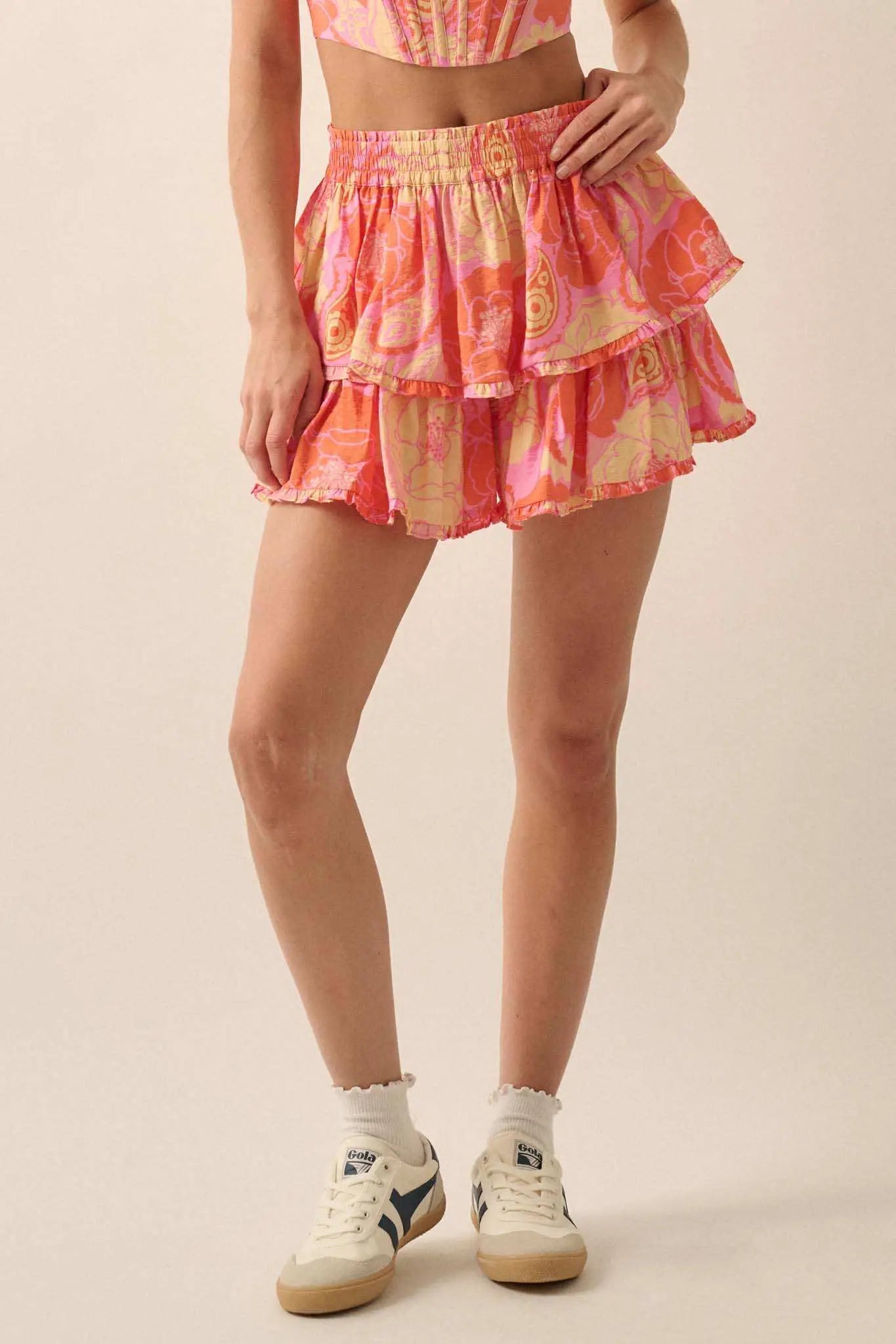 Tasty Treat Floral Paisley Tiered Ruffle Shorts