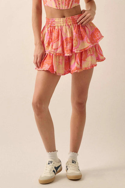 Tasty Treat Floral Paisley Tiered Ruffle Shorts