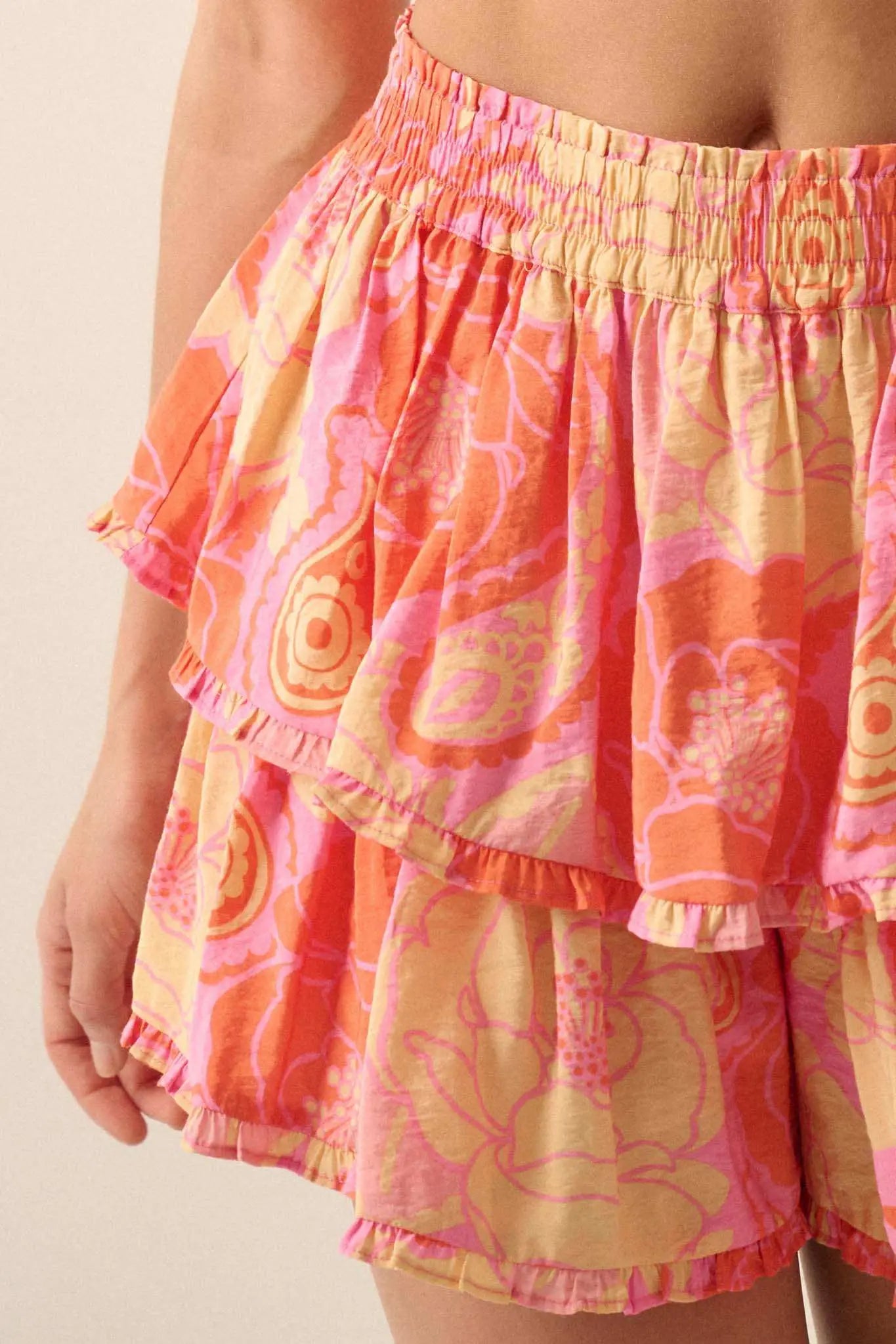 Tasty Treat Floral Paisley Tiered Ruffle Shorts