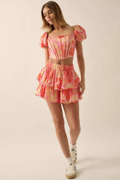 Tasty Treat Floral Paisley Tiered Ruffle Shorts