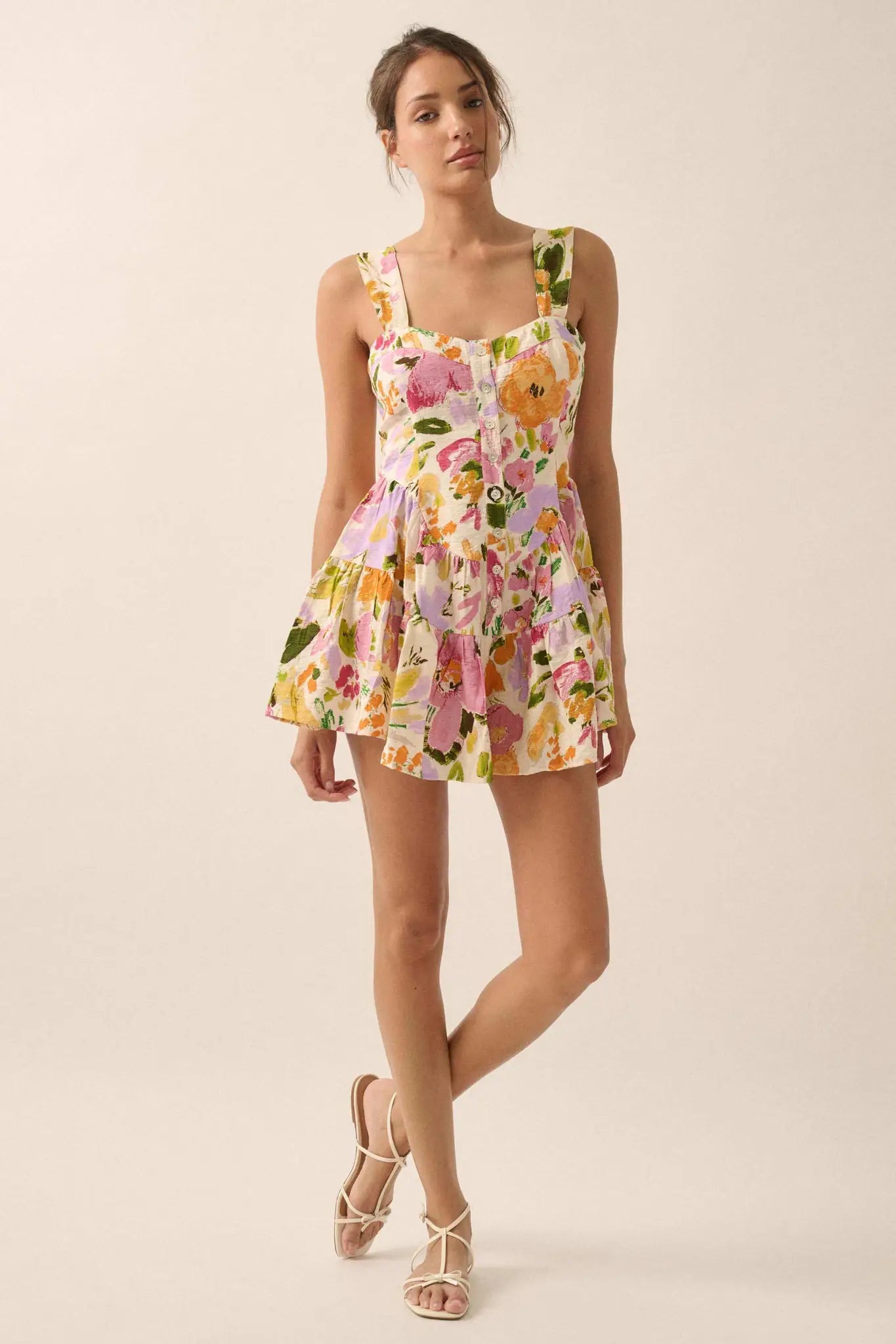 Dawn Blossoms Floral Ruffled Romper Dress