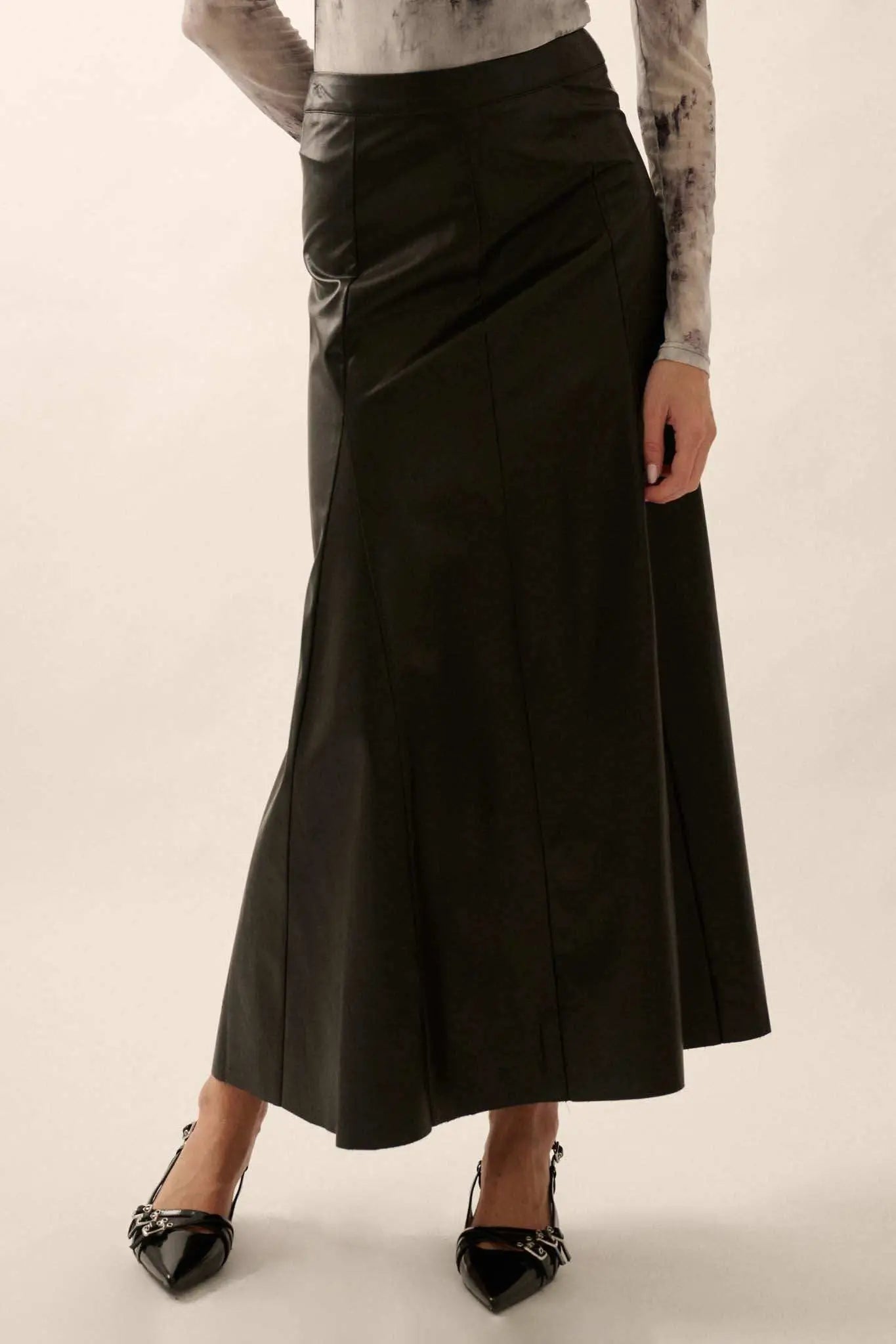 Perfectly Polished Vegan Leather A-Line Maxi Skirt