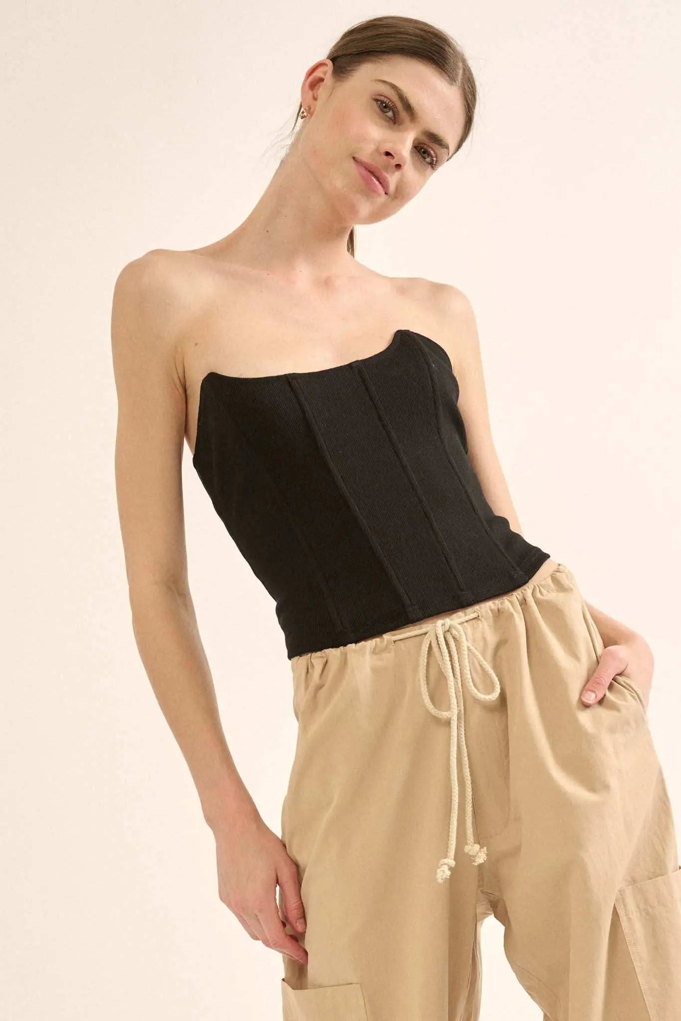 Form Factor Strapless Rib-Knit Corset Top