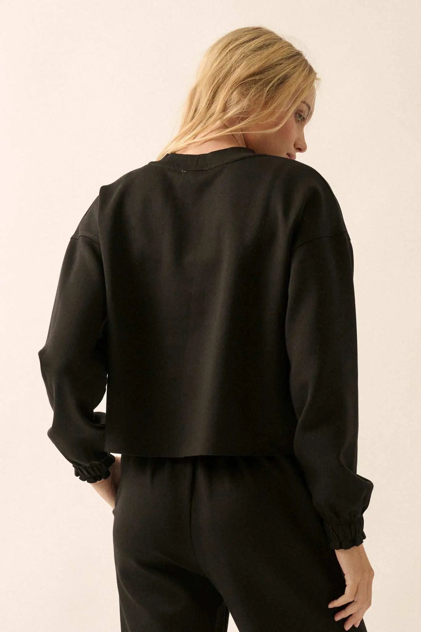 Premium Scuba Ruffle-Cuff Pullover Top