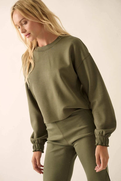 Premium Scuba Ruffle-Cuff Pullover Top