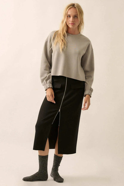 Premium Scuba Ruffle-Cuff Pullover Top