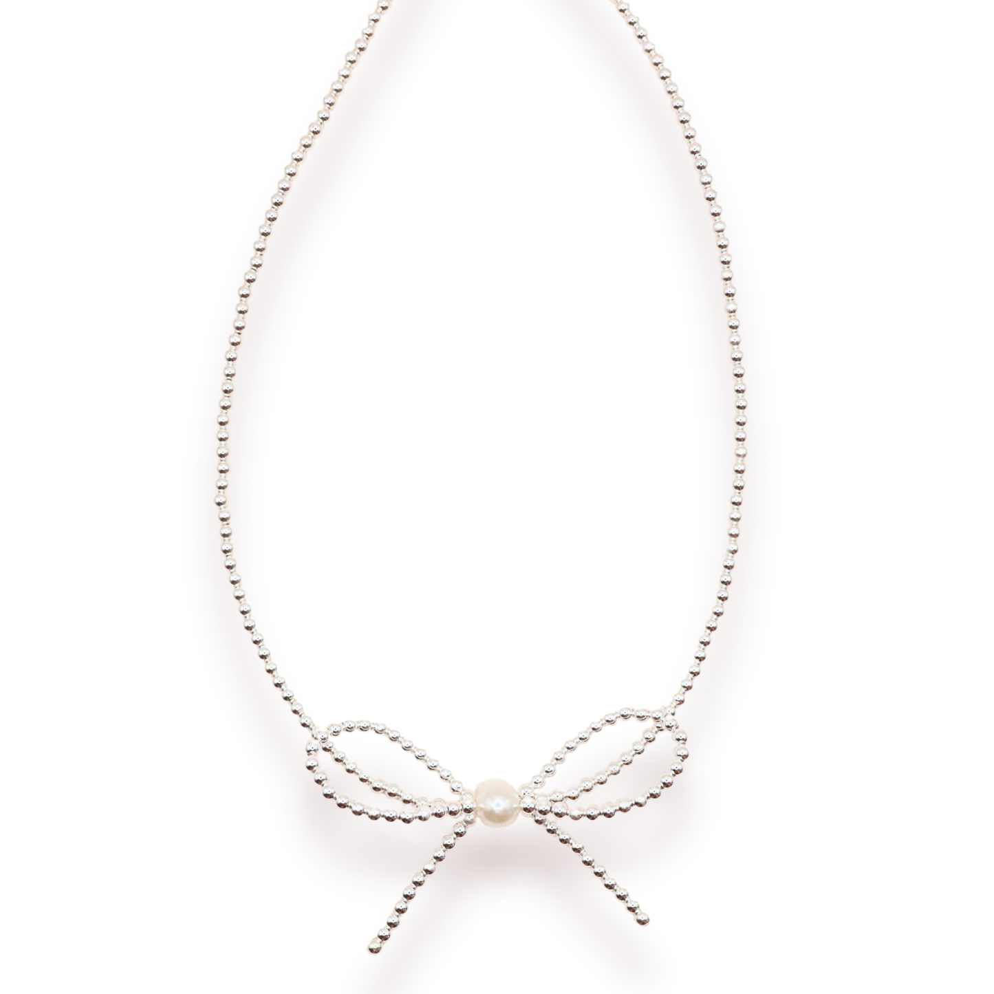 Silver Beaded Bow Necklace