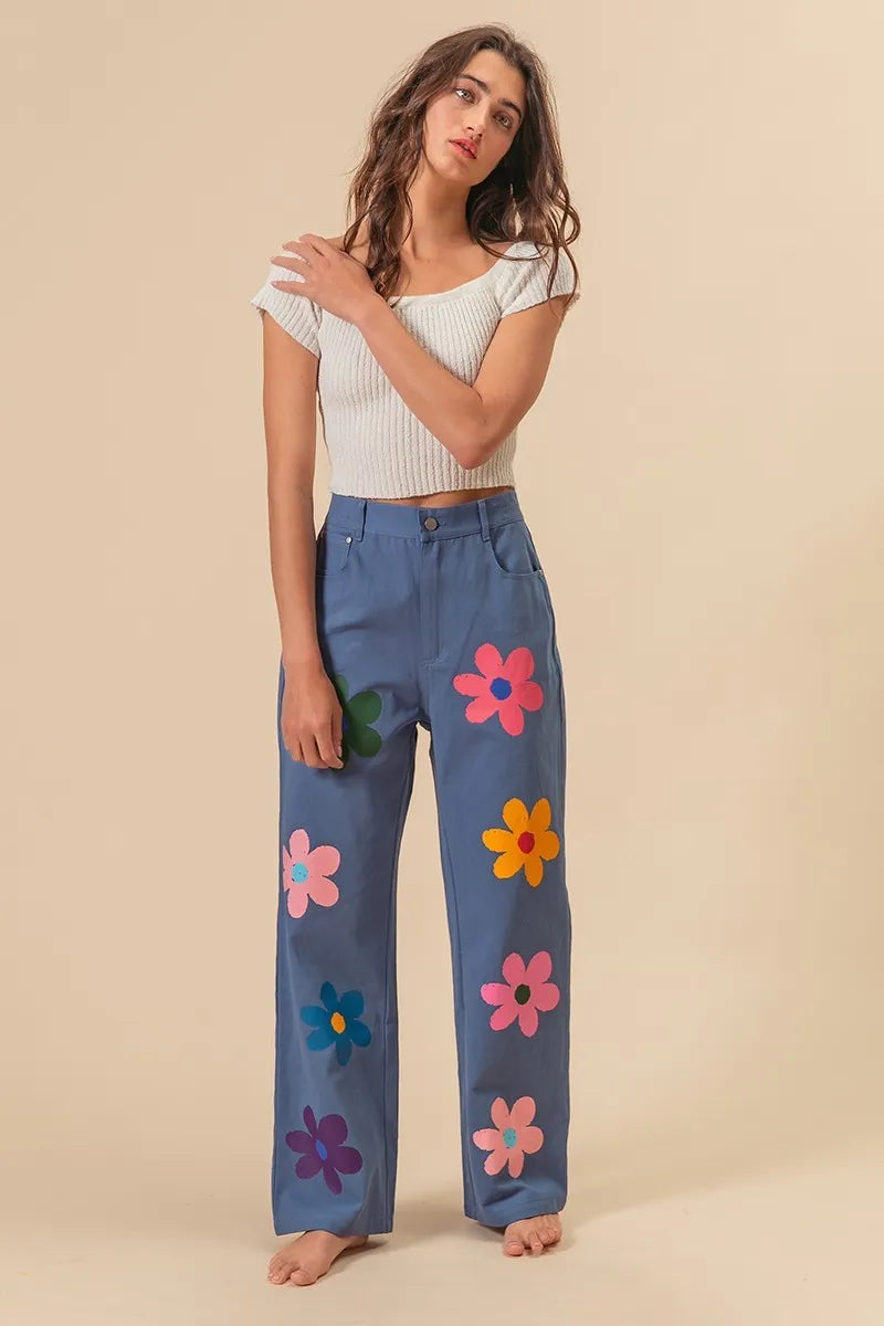 BiBi Floral Print Straight Leg Pants