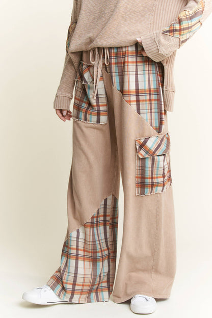 J.HER Mineral Wash Plaid Patched Straight Terry Pants