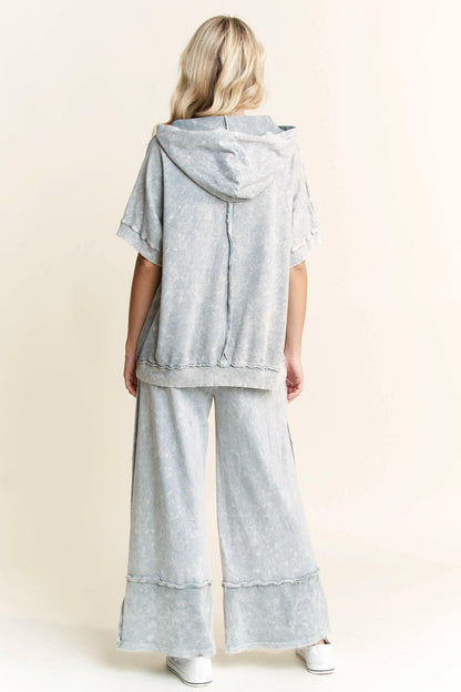 J.HER Mineral Wash Wide Pants with Raw Hem Frayed Details