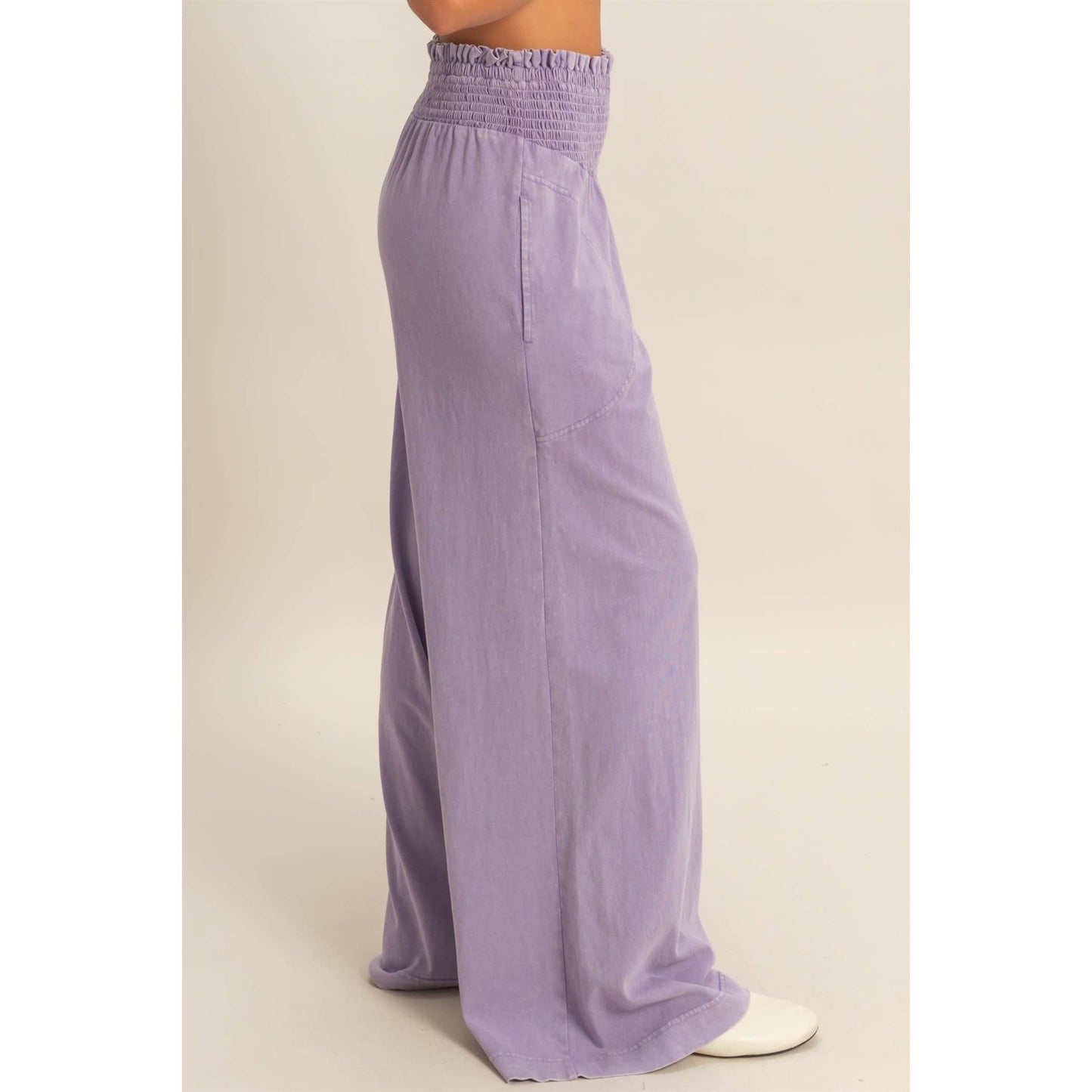 So Fetch Mineral Washed Wide-Leg Smocked Waist Pants | 6 Colors