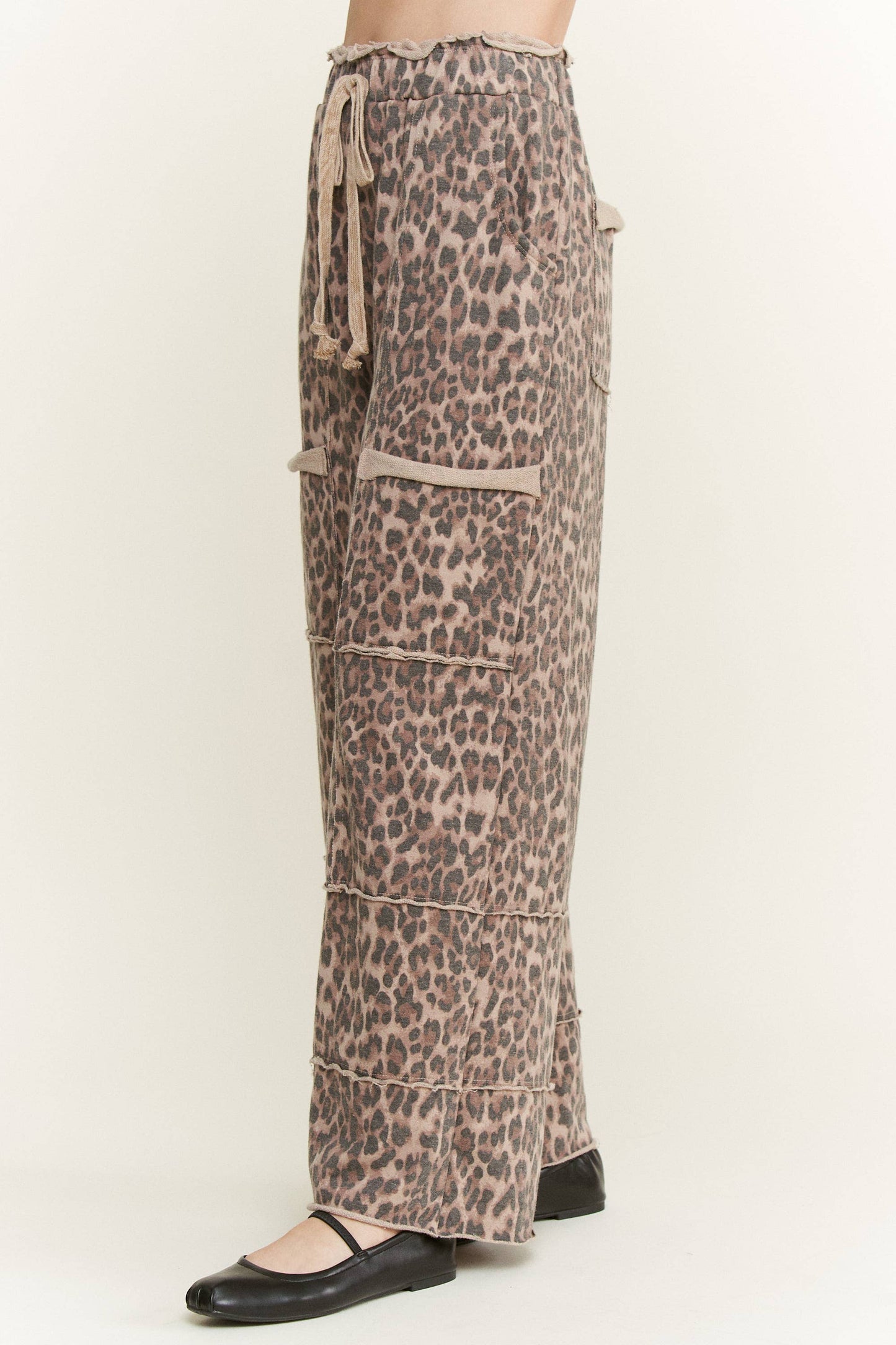 Mineral Washed Animal Leopard Wide Leg Pants