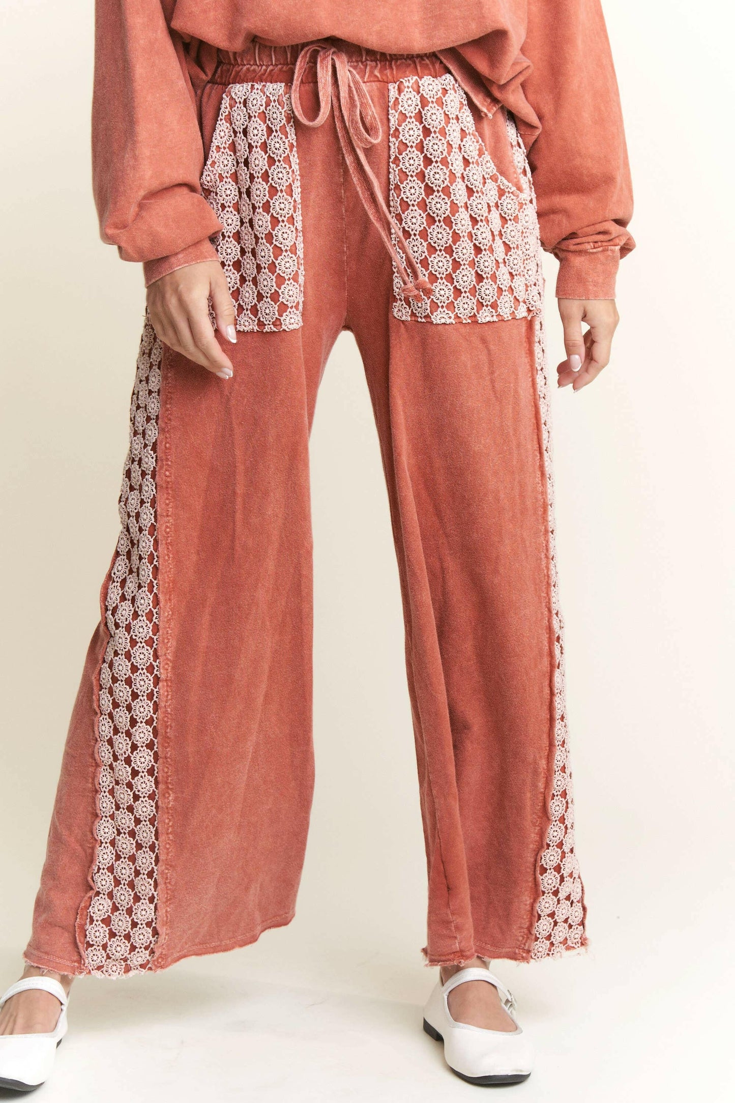 J.Her MineralWash Floral Daisy trim Pants