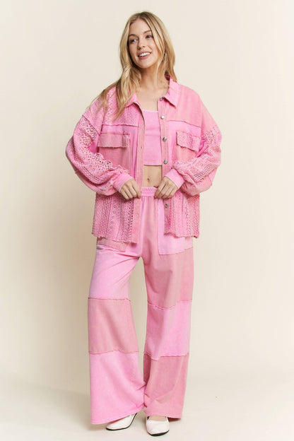 Mineral Wash Color Block Wide-leg Lounge Pants
