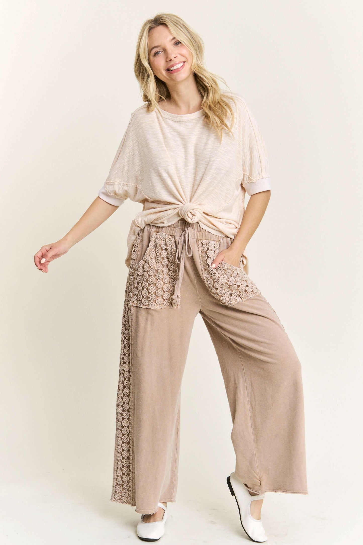 J.Her MineralWash Floral Daisy trim Pants