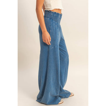 So Fetch Mineral Washed Wide-Leg Smocked Waist Pants | 6 Colors